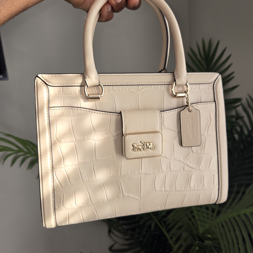 Coach Cream Croc-Embossed Leather Tote